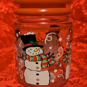 Festive Snowman Glass Jar with Red Lid